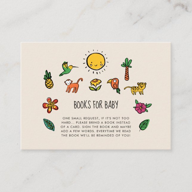 Cute tropical jungle Baby shower Books for Baby Enclosure Card (Front)