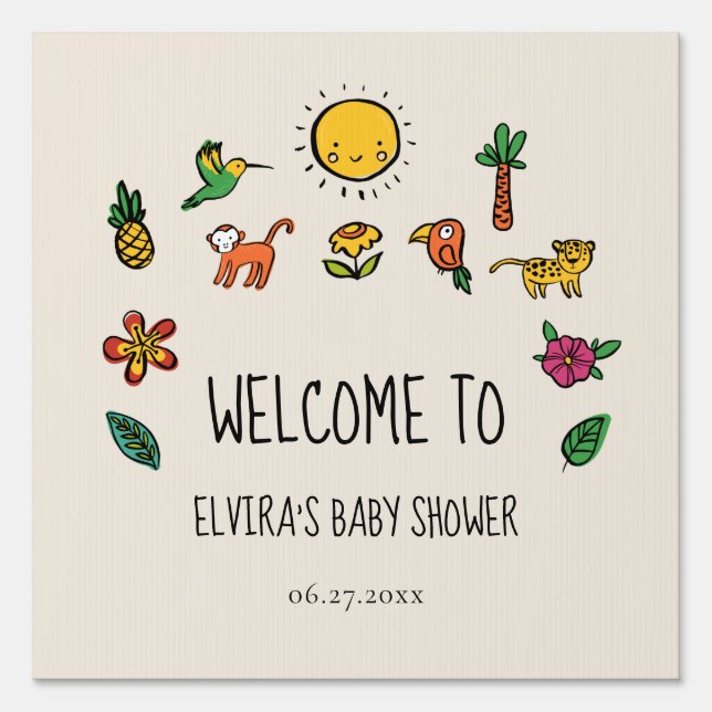 Cute tropical jungle Baby shower welcome Sign (Front)