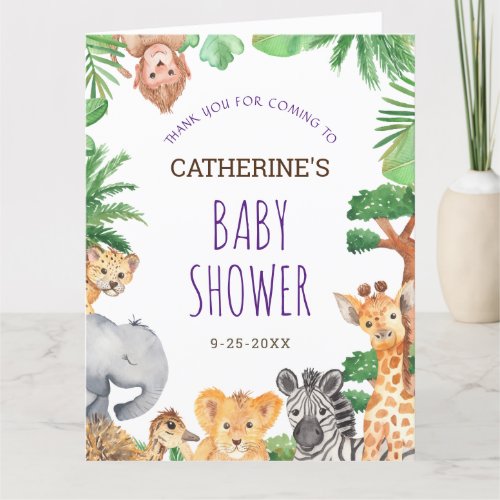 Cute Tropical Jungle Safari Animal Baby Shower Thank You Card