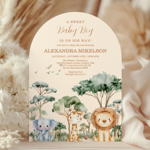 Cute Tropical Jungle Safari Animals Baby Shower Invitation