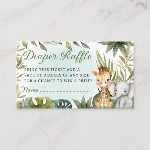 Cute Tropical Jungle Safari Animals Diaper Raffle  Enclosure Card