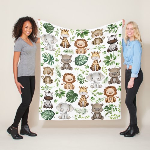 Cute Tropical Jungle Safari Wild Animals Baby Boy Fleece Blanket