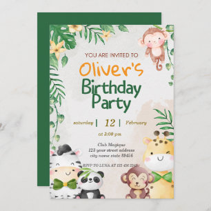 Cute Tropical Jungle Safari Wild One 1st Birthday Invitation