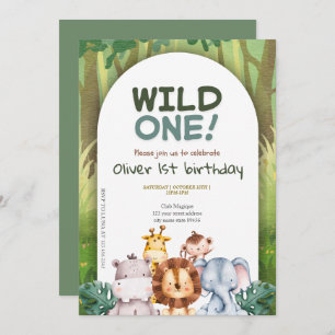 Cute Tropical Jungle Safari Wild One 1st Birthday Invitation