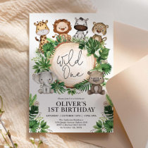 Cute Tropical Jungle Safari Wild One 1st Birthday Invitation