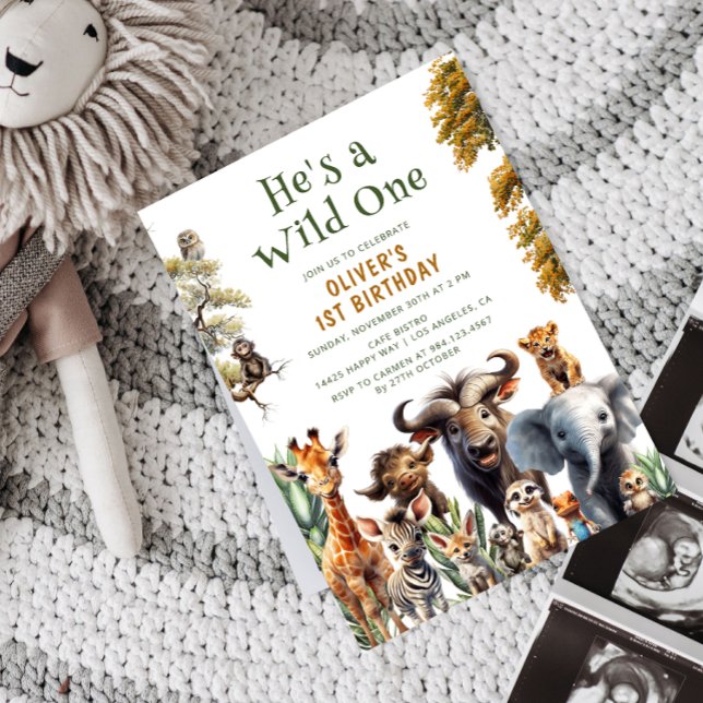 Cute Tropical Jungle Safari Wild One 1st Birthday Invitation (Creator Uploaded)