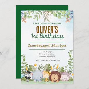 Cute Tropical Jungle Safari Wild One 1st Birthday Invitation