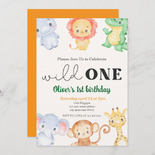 Cute Tropical Jungle Safari Wild One 1st Birthday Invitation