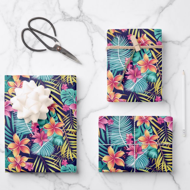 Cute Tropical jungle tiled floral Wrapping Paper Sheets (Front)