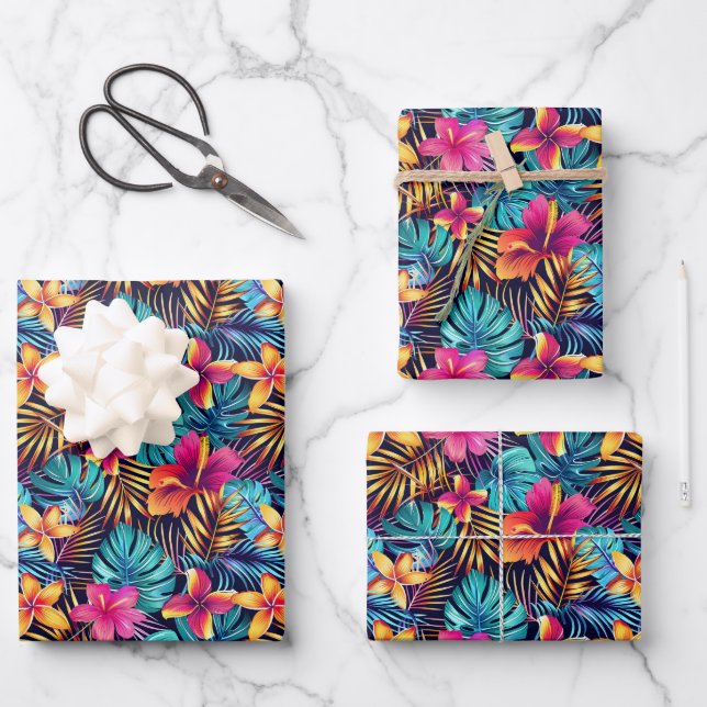 Cute Tropical jungle tiled floral  Wrapping Paper Sheets (Front)
