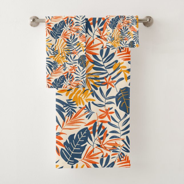 Cute Tropical leaf colorful pattern tiled  Bath Towel Set (Insitu)