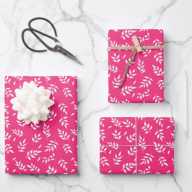 Cute tropical leaf pink tiled pattern  wrapping paper sheets (Front)