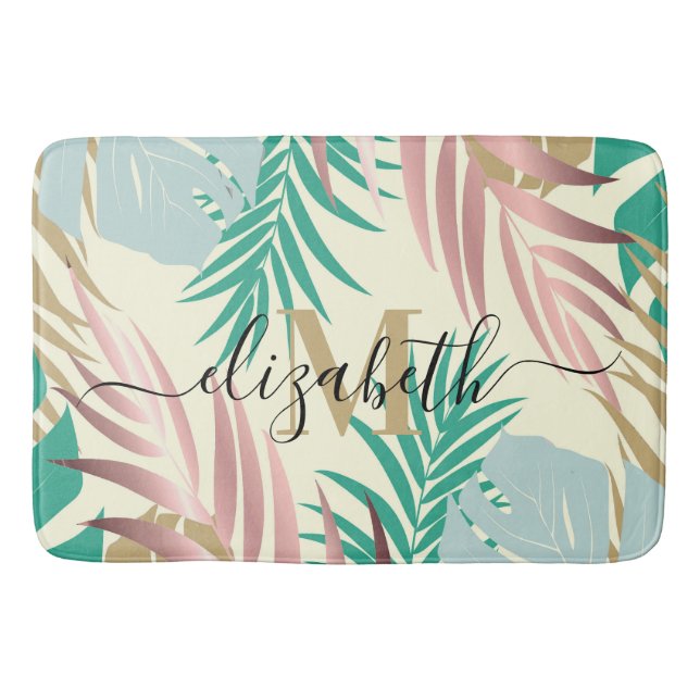 Cute Tropical Leaves Bath Mat (Front)