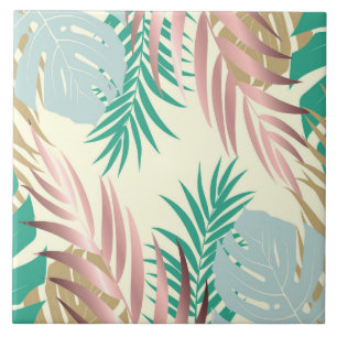 Cute Tropical Leaves Ceramic Tile