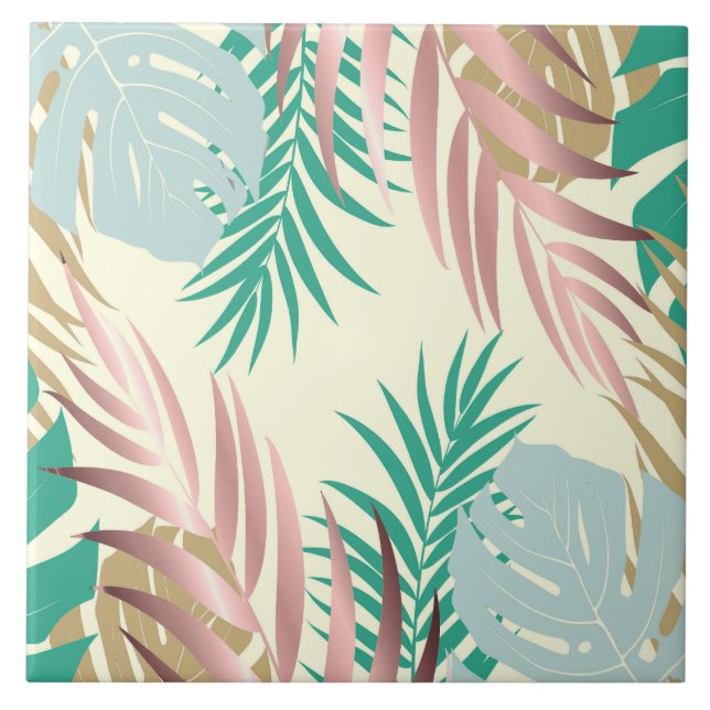 Cute Tropical Leaves Ceramic Tile (Front)