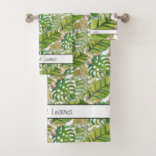 Cute Tropical Leaves In Watercolor Bath Towel Set