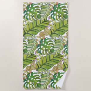 Cute Tropical Leaves In Watercolor Beach Towel