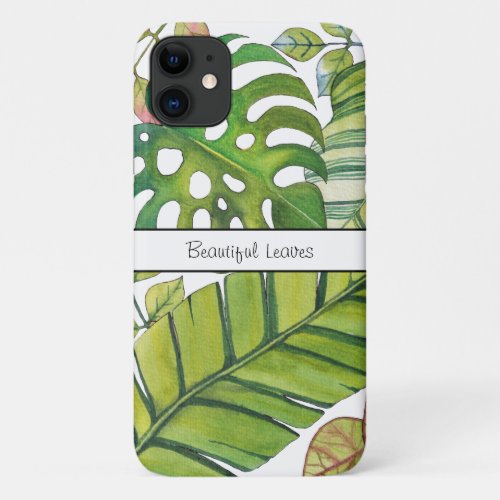 Cute Tropical Leaves In Watercolor iPhone 11 Case