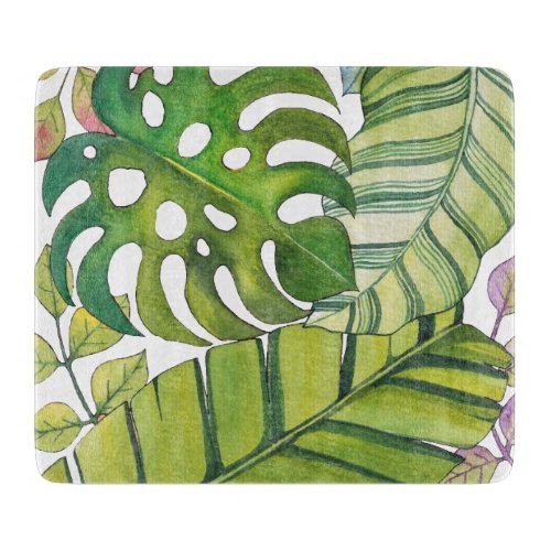 Cute Tropical Leaves In Watercolor Cutting Board