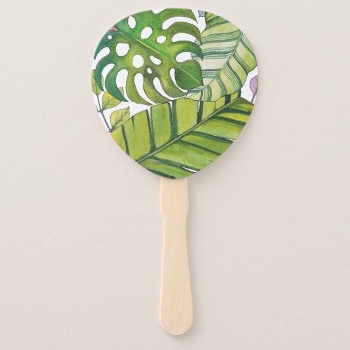 Cute Tropical Leaves In Watercolor Hand Fan