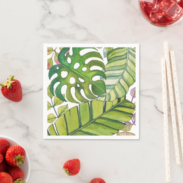 Cute Tropical Leaves In Watercolor Napkins (Insitu)