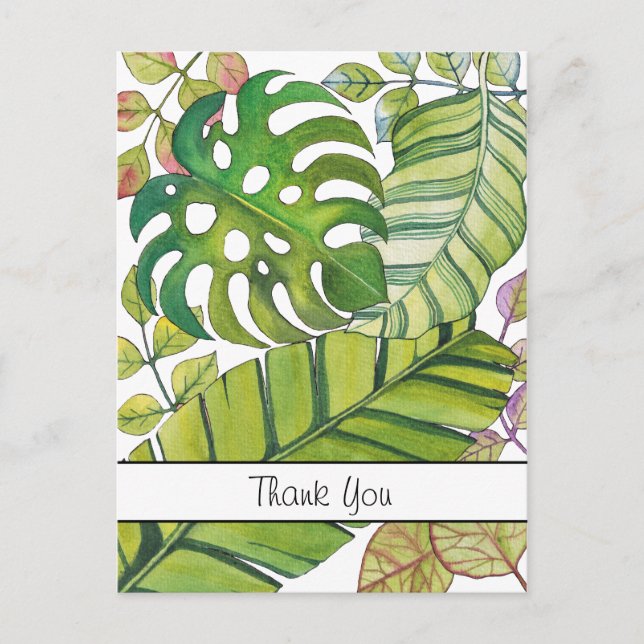 Cute Tropical Leaves In Watercolor. Postcard (Front)