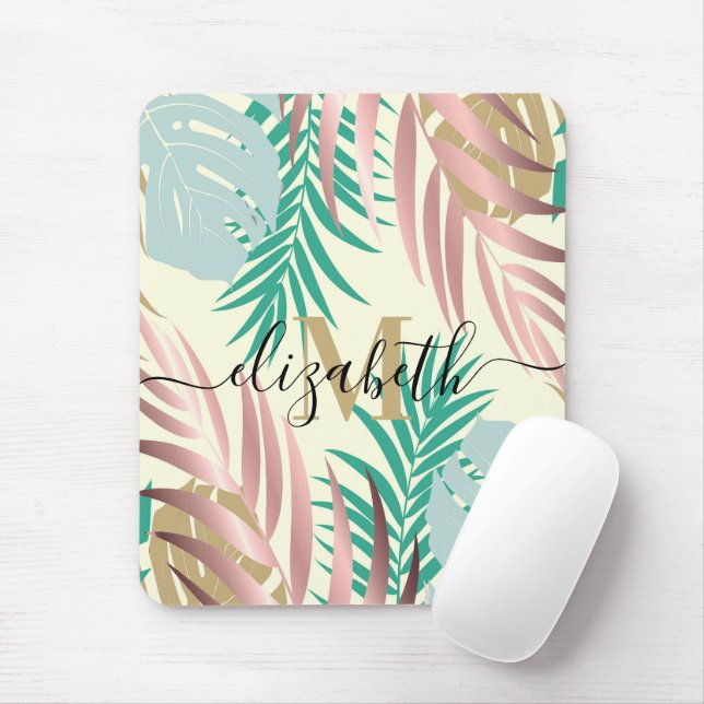 Cute Tropical Leaves Mouse Pad (With Mouse)