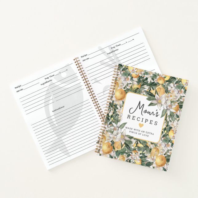 Cute Tropical Lemon Citrus Watercolor Recipe Notebook (Inside)