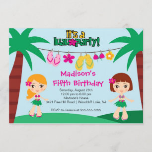 Cute Tropical Luau Party Birthday Invitation