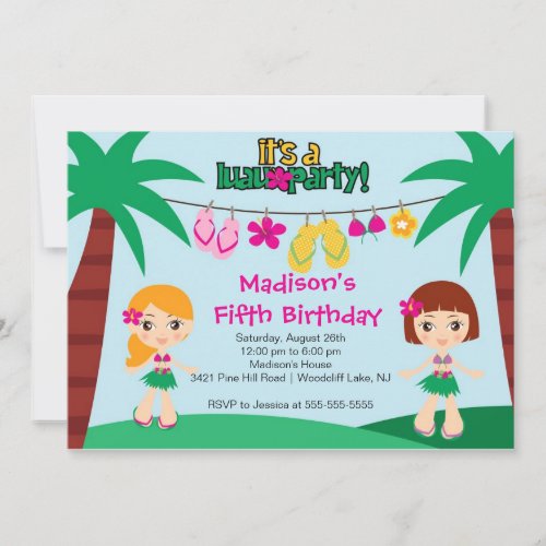 Cute Tropical Luau Party Birthday Invitation