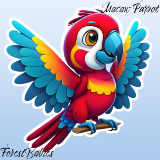Cute Tropical Macaw Parrot Bird Cartoon Graphic 🦜 Sticker