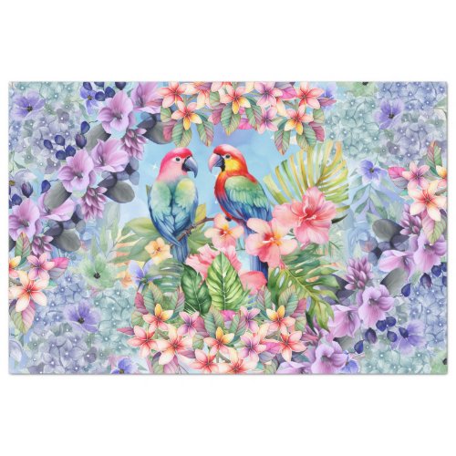Cute Tropical Macaws Watercolor Florals Tissue Paper