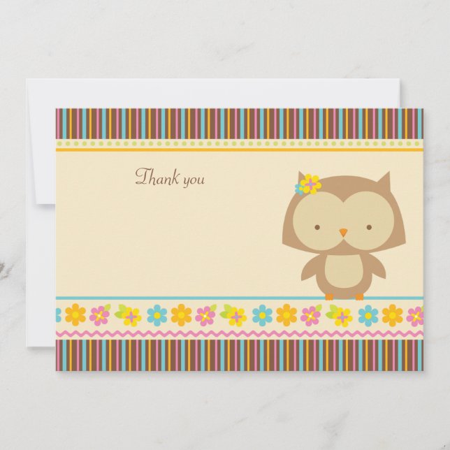 Cute tropical owl girls thank you flat card (Front)