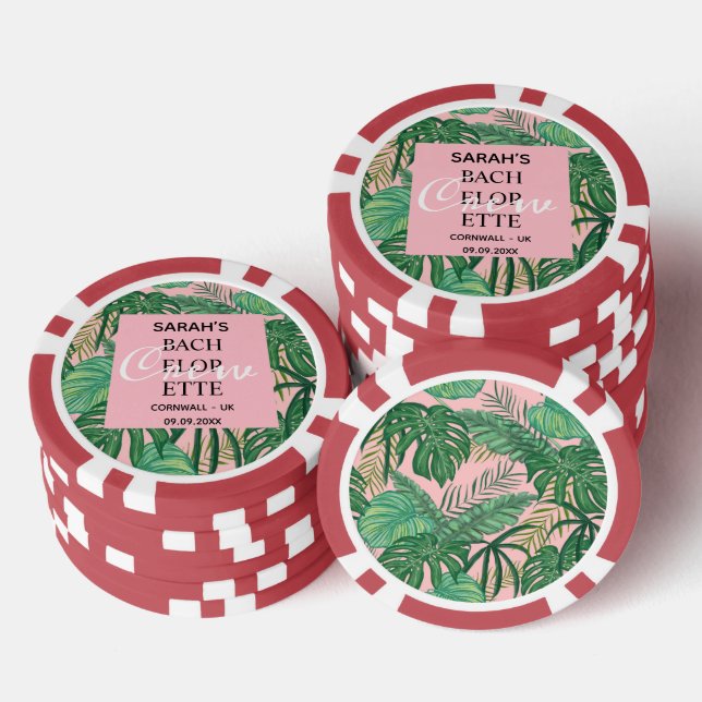 Cute Tropical Palm Pink Bachelorette Wedding  Poker Chips (Stack)
