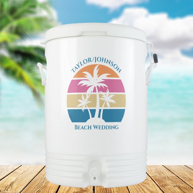 Cute Tropical Palm Trees Beach Wedding Beverage Cooler (Creator Uploaded)