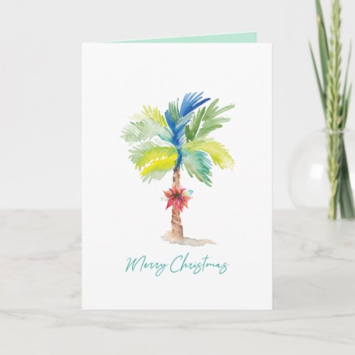 Cute Tropical Palm Trees Watercolor Christmas Card