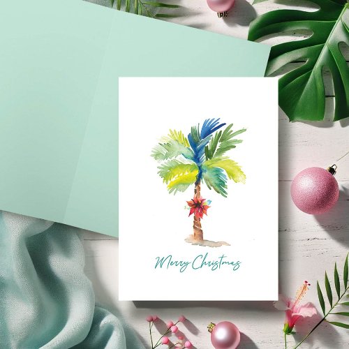 Cute Tropical Palm Trees Watercolor Christmas Card