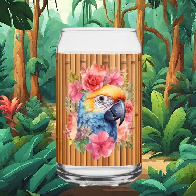 Cute Tropical parrot beach party home bar Can Glass (Creator Uploaded)