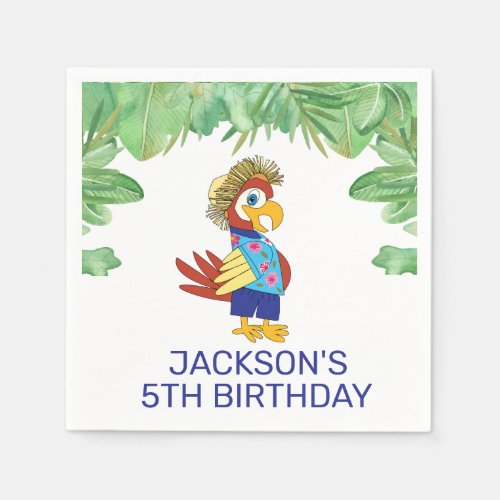 Cute Tropical Parrot Kids Birthday Party Napkins