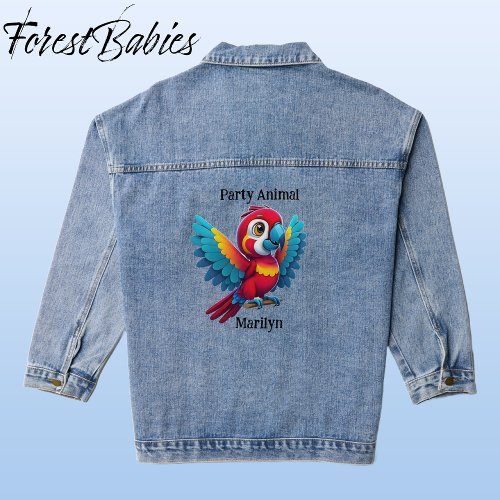 Cute tropical party animal baby Macaw parrot bird Denim Jacket