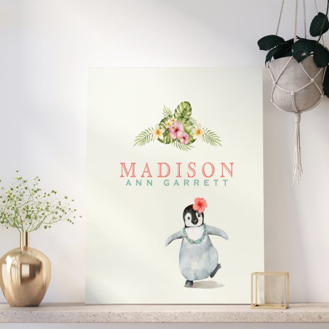 Cute Tropical Penguin Pink Baby Girl Faux Canvas Print (Creator Uploaded)