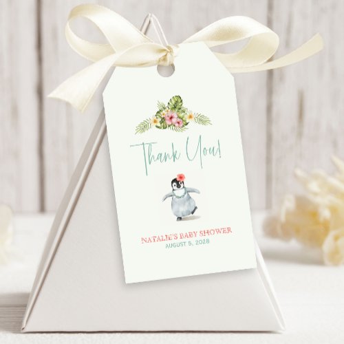 Cute Tropical Penguin Pink Baby Shower Gift Tags
