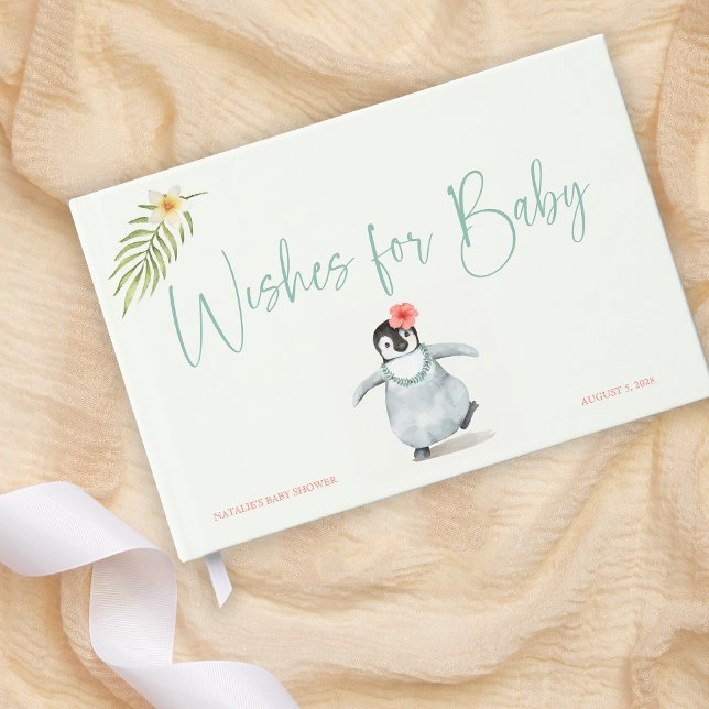 Cute Tropical Penguin Pink Girl Baby Shower Guest Book (Creator Uploaded)