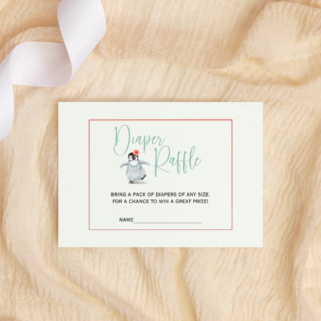 Cute Tropical Penguin Pink Girl Diaper Raffle  Enclosure Card (Creator Uploaded)
