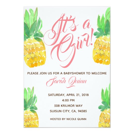 Cute tropical pineapple baby shower invite