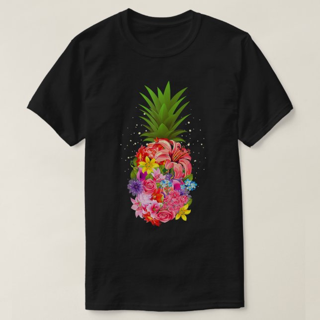 Cute Tropical Pineapple Flowers Aloha Hawaii Gift  T-Shirt (Design Front)