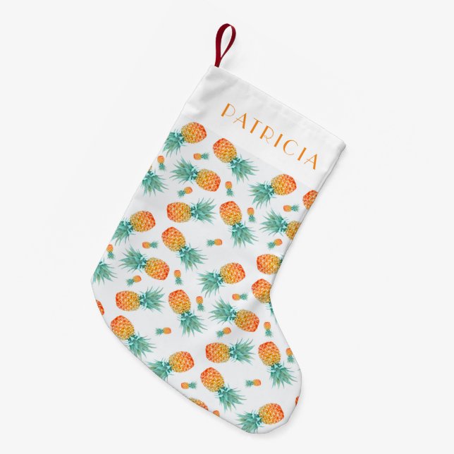 Cute Tropical Pineapple Fruit Small Christmas Stocking (Front (Hanging))