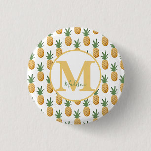 Cute Tropical Pineapple Monogram Button