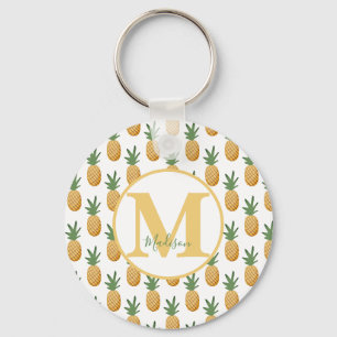 Cute Tropical Pineapple Monogram Keychain