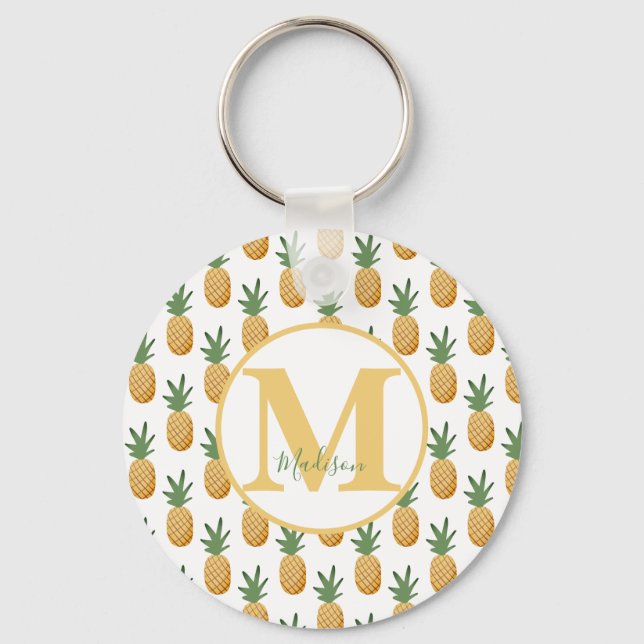 Cute Tropical Pineapple Monogram Keychain (Front)
